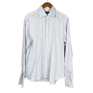 Canali Contemporary Men's Size 16 Striped Long Sleeve‎ Button Down Shirt